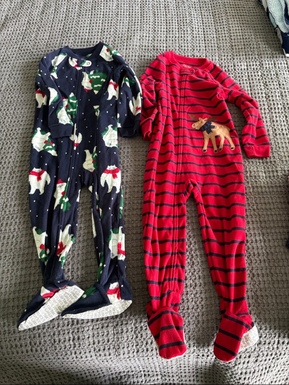 Red Striped Moose Footed One-Piece Pajamas for Kids